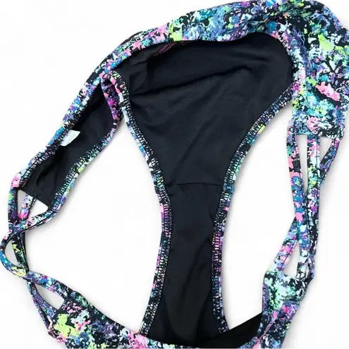 Victoria’s Secret Strappy Cheeky Bikini Bottom | Splatter Paint Print | Small Black