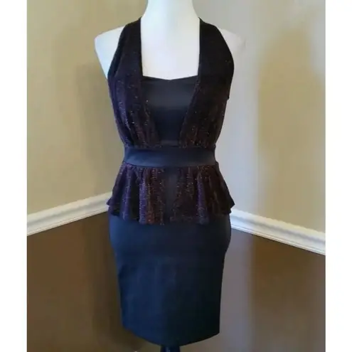 Mystic Black Sparkle Metallic Peplum Cut Halter Dress ModCloth Whimsigoth Glam
