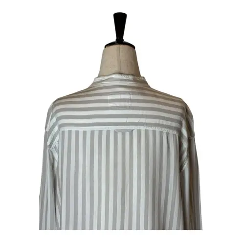 Rails Shirt Women Large Ivory Tan Stripe Rayon Crew Neck Button Down Blouse