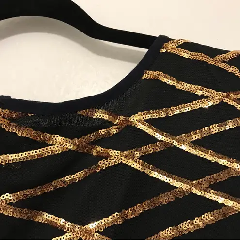 Formal Evening gold black sequin lined dress women’s size small