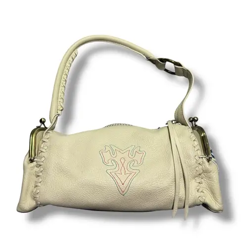 III Parcel Pebbled Leather Butterfly Patchwork Kiss Lock Shoulder Bag Blue