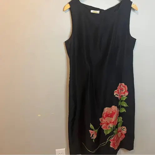Talbots Elegant Black Dress with Floral Design