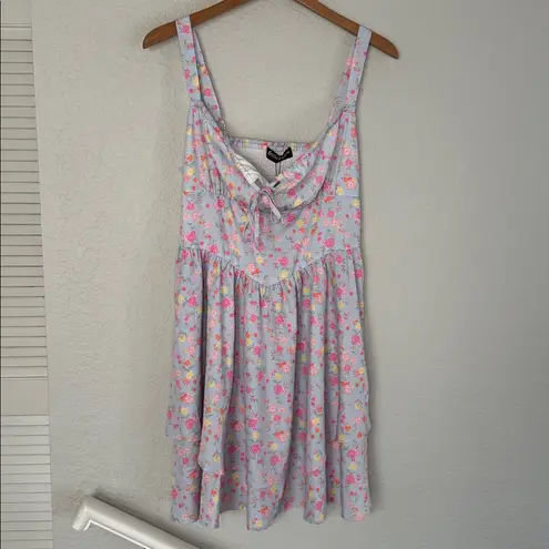 NEW Scarlet Darkness Lavender Floral Corset Mini Dress Smocked Back Large Purple