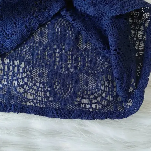 American Eagle  Navy Blue Lace Crochet Bell Sleeve Croquette Mini Dress Sz XXS