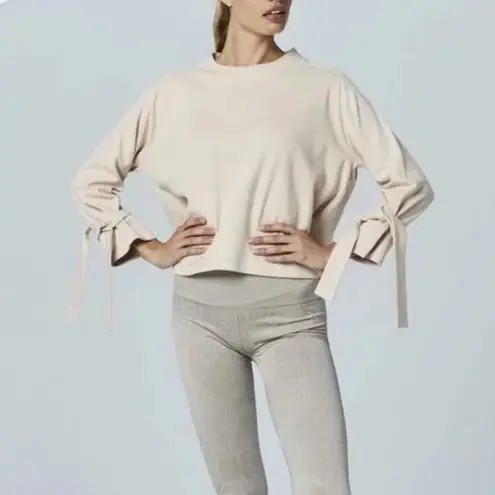 Varley Cropped Crewneck Sweatshirt w/ Tie Cuff Sleeves Neutral Osprey