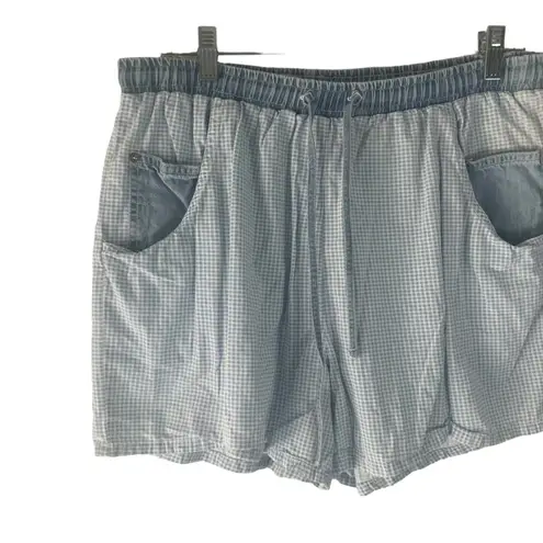 Saeeon Vintage 90s Women's Size Medium Checkered Flowy Pull On Shorts Blue