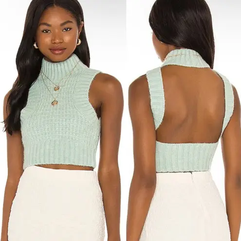 For Love & Lemons Cropped Sweater Vest Tank Dominique Mint NEW Size XXS Blue