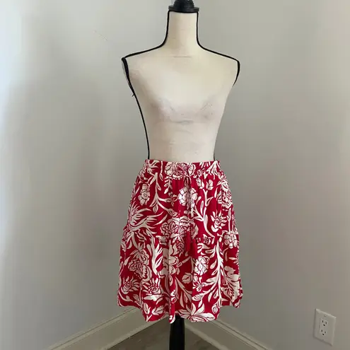 Knox Rose Red Floral Tiered Skirt Medium Ruffle Boho Chic Pull On Tropical Beach Bloomcore