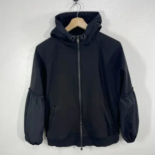 Athleta  On My Way Triumph Hoodie Jacket Women Small Black Puff Sleeve Zip Up