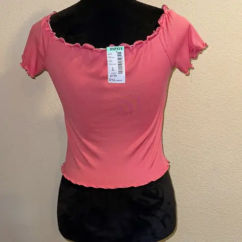 Papaya Pink Cropped Blouse w/ Gold Buttons