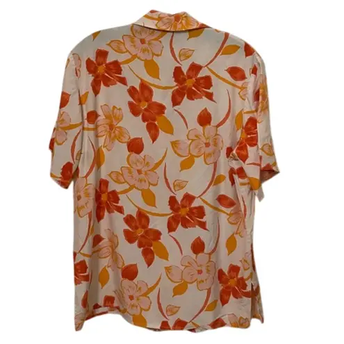 Finity Naturals VTG 90s Silk Hawaiian Floral Button Up Top Shirt Womens Size 6 Orange