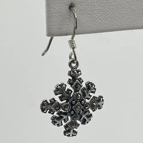 Silver Snowflake Dangle Earrings Marcasite Winter Holiday Jewelry Gift