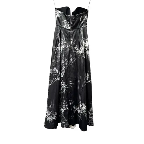 Sau Lee Olivia Strapless Long Maxi Gown Dress Floral Black Gray White 8