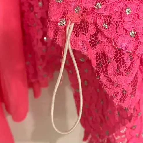 Body Wrappers Drapey Lace Panel Tunic Top Sparkly Rose Pink M #629 Praise Dance