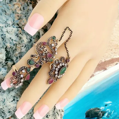 Gorgeous Boho Style Gold Plated Double Finger Adjustable Ring