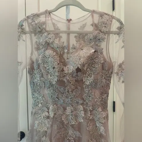 Mac Duggal NWT 30681 Sheer Neckline Illusion Sleeve Dress Sz 4 $598