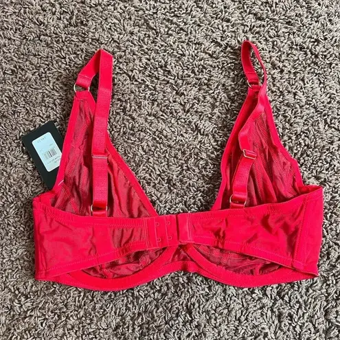 Frederick's of Hollywood Rozlyn Balconette Bra Red 34F Strappy Design NWT