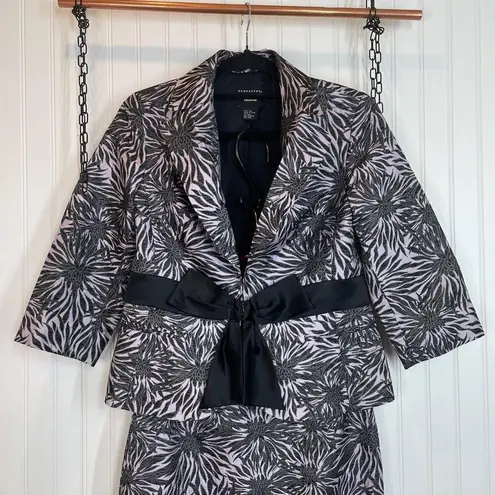 Don Caster Black & White Floral Silk Office Set Blazer & Skirt SET Size 6