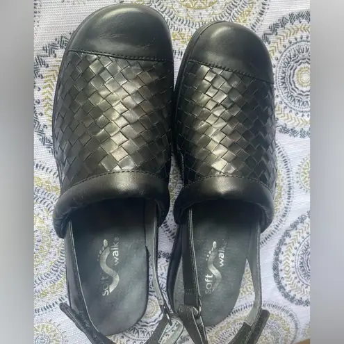 Softwalk Shoes 8.5 Black Leather Woven Mules Comfort Slides With Back Strap