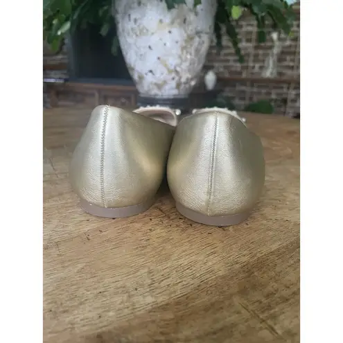 Comfort Gold Ballet Flats Size 8M Pearl Rhinestone Embellished Shoes Gold