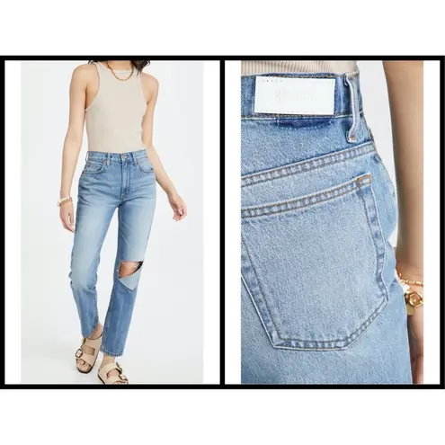 RE/DONE ππ 70's Straight Leg Jeans ~ Daring Indigo With Rip High Waist 31 NWOT