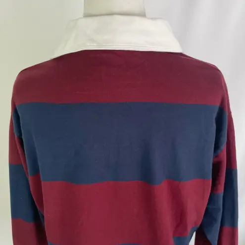 American Eagle New  Throwback Rugby Stripe Cropped Polo Shirt Maroon Navy Size XS