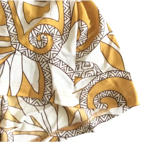 Come Como ❁ Printed Plunging V Neck Tunic Cami Tank ❁ Goldenrod + Ivory ❁ Large