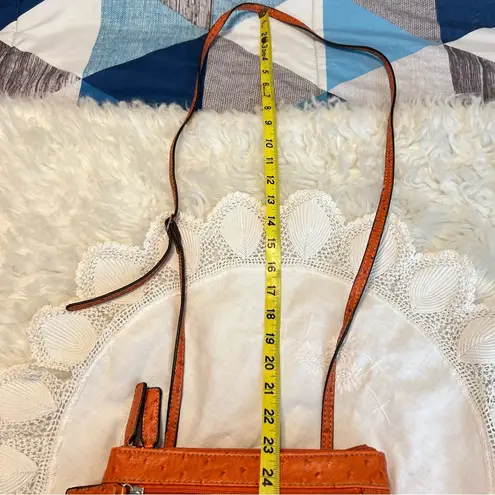Mundi Vintage Faux Ostrich Crossbody Purse Handbag Orange FLAW