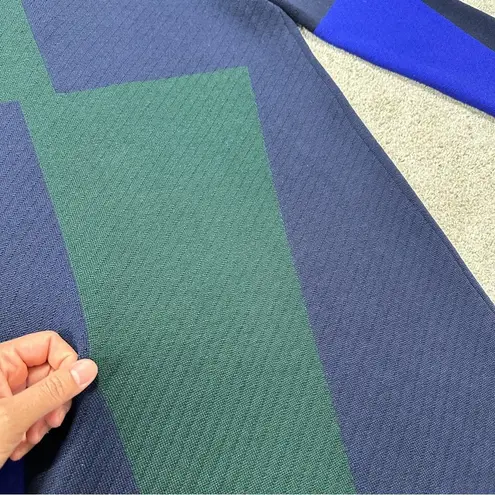 St. John 100% Wool Long Sweater Cardigan Blazer Colorblock in Navy Green L