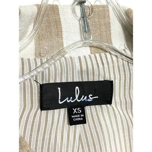 Lulus Vacation Signature Taupe Ivory Striped Crop Moto Jacket Zip Front Women XS