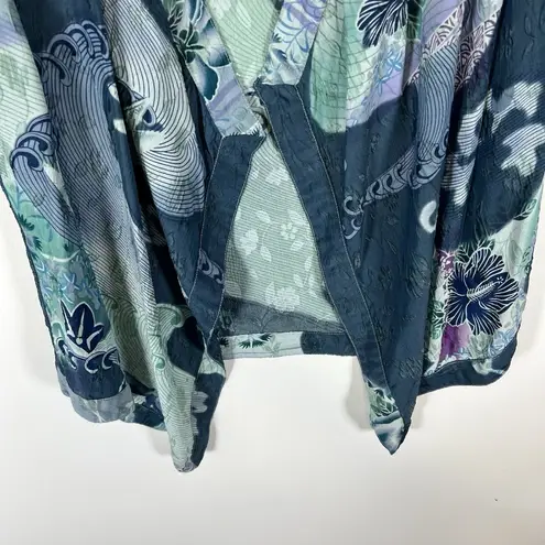 Citron Santa Monica Silk Blend Jacket Open Front Lightweight Geen Blue Petite M Size undefined