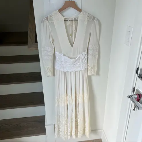 NWT HAH Hidden Gem Maxi Dress in Walking On Eggshells / Cream and White Size XS