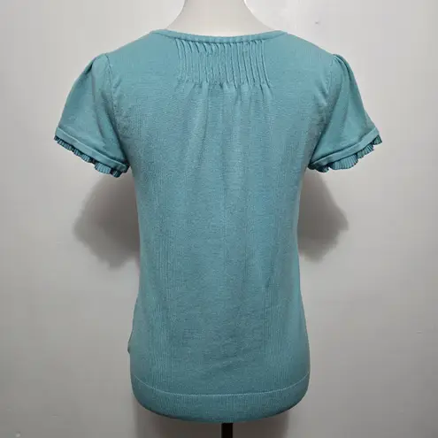 Apt. 9 Medium Blue Ruffle Front Knit Sweater Short Sleeve Casual