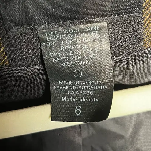 Smythe Peaked Lapel Blazer 100% Wool Jacket Black Mustard Stripe size 6