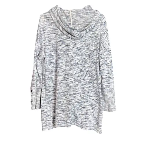 CJ Banks Oversized Hoodie Womens X Black Marled Tunic Top Casual Buttons Cozy Blue Size XL