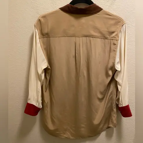 Equipment Color Block Silk Button Front Blouse Size Small In Camel Multi