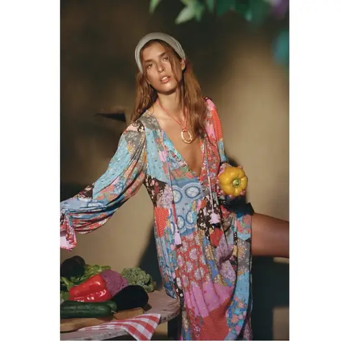 Spell & the Gypsy Bohemian Patchwork 70s Witchy Cha Cha Maxi Dress Size Large Blue - Image 6