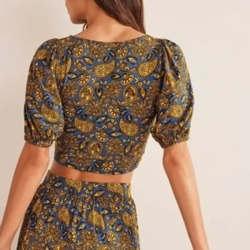Boden Paisley Cropped Twist Detail Top Size 4