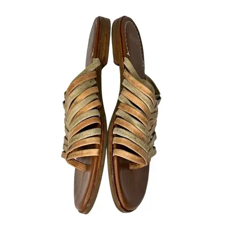 Johnston & Murphy tan gold sueded leather braided slip on toe loop sandals 10