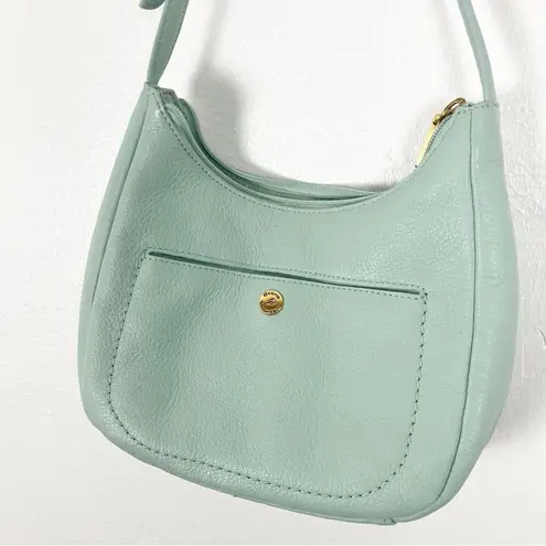 Stone Mountain Green Soft Leather Adjustable Strap Zipper Closure Shoulder Bag