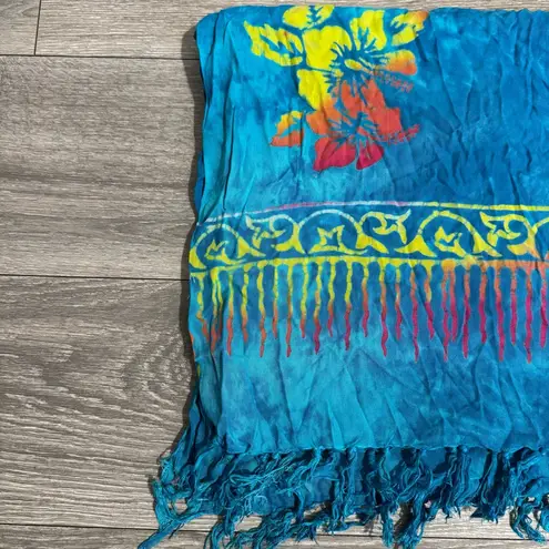 Hawaiian Turquoise Floral Pareo Beach Cover Up Wrap Sarong Dress 58 x 36 in Blue Size undefined