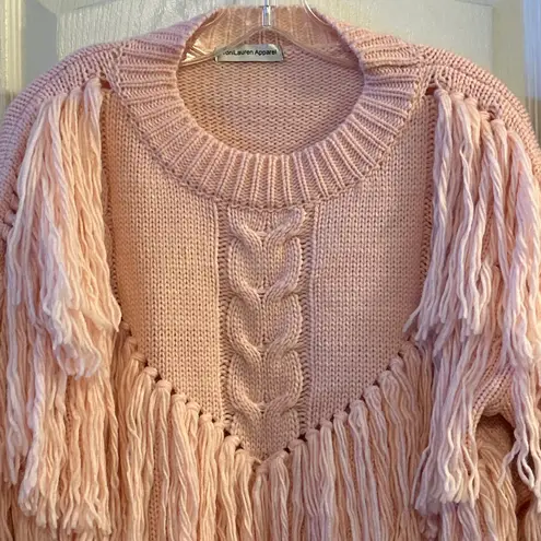 ToniLauren Apparel Pink Cable Knit Fringe Sweater Size M Size M