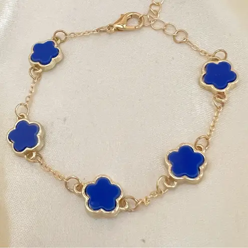 18K Gold Plated blue Clover bracelet stainless steel womens jewelry