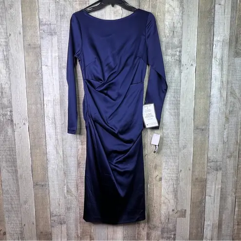 Betsy and Adam Sz. 10 Navy Blue Stretch Satin Lined Long Sleeve Form Fitti…
