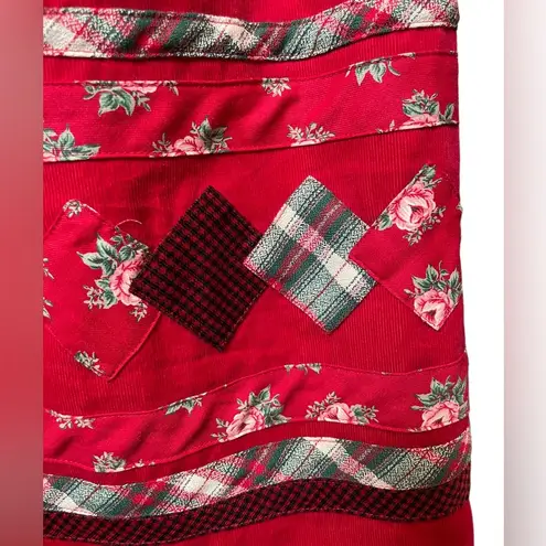 Susan Bristol Vintage 90s Red Corduroy Grannycore Boho Patchwork Quilt Skirt
