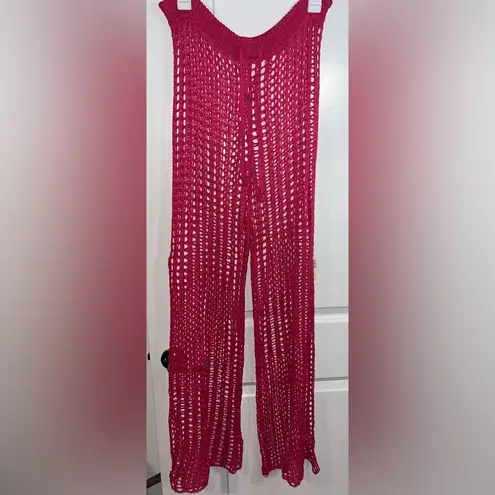 Odiva NWT Crochet Pullover Swimwear Cover Up Pants Size Large in Hot Pink Color