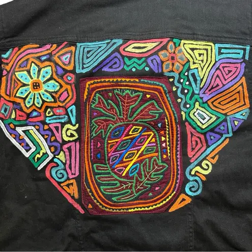 LRL Lauren Ralph Lauren Jeans Black Denim Jean Hoodie Jacket Hand Painted Size L