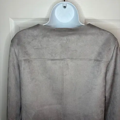 Catherine Malandrino Soft Faux Suede Leather Faux Fur Cuff Long Sleeve Top Grey