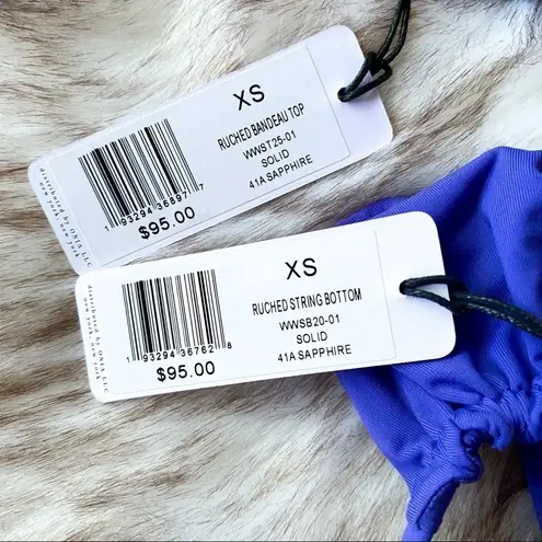 We Wore What Ruched Bandeau Bikini Sapphire Blue XS NWT