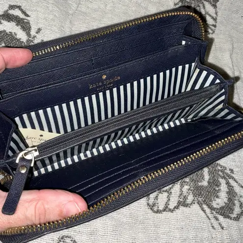 Kate Spade A Rare  Cedar Street Perforated Lacey Zip Around Dark Navy Wallet
